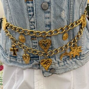 Vintage Escada Charm Belt Chunky Gold Chain Hardware Necklace Made in Spain